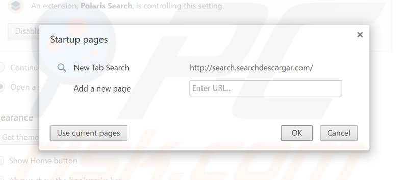 Removing search.searchdescargar.com from Google Chrome homepage