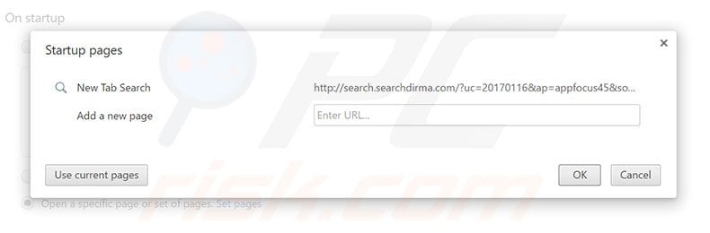 Removing search.searchdirma.com from Google Chrome homepage