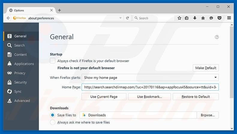 Removing search.searchdirmap.com from Mozilla Firefox homepage