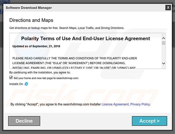 Official Directions and Maps browser hijacker installation setup