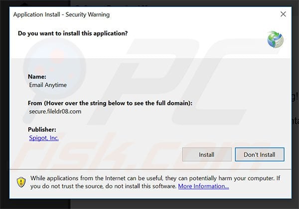 Official Email Anytime browser hijacker installation setup