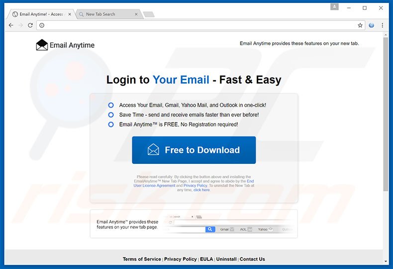 Website used to promote Email Anytime browser hijacker