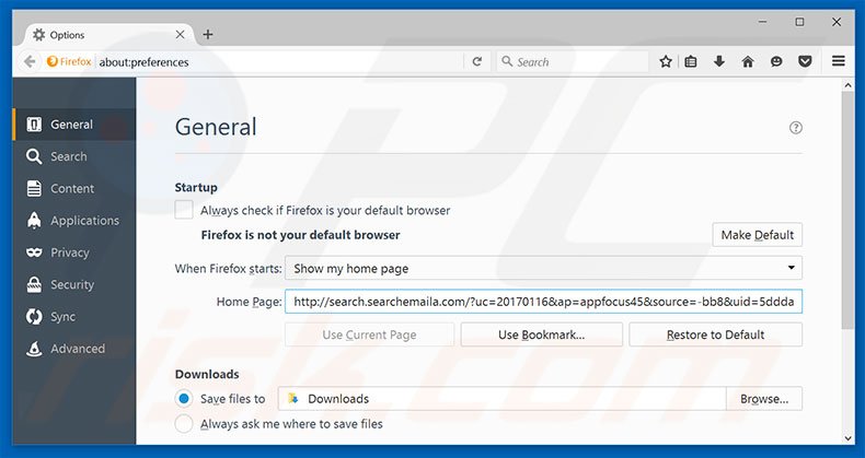 Removing search.searchemaila.com from Mozilla Firefox homepage
