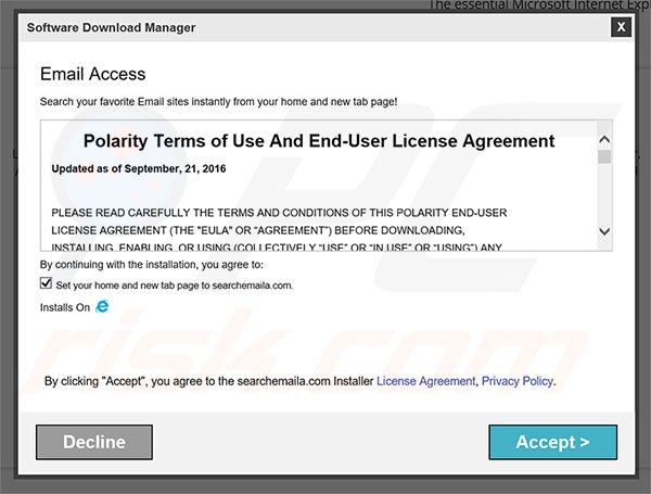 Official Email Access browser hijacker installation setup