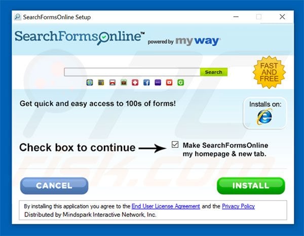 Official SearchFormsOnline browser hijacker installation setup
