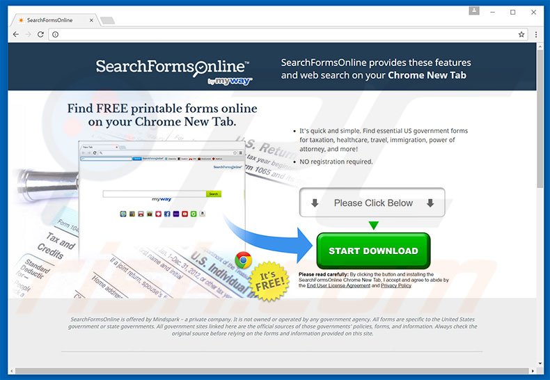 Website used to promote SearchFormsOnline browser hijacker