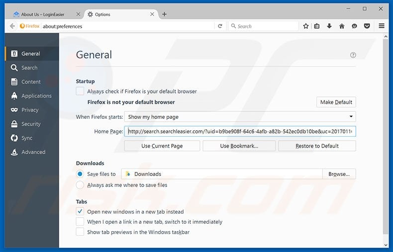 Removing search.searchleasier.com from Mozilla Firefox homepage