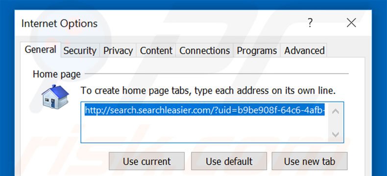 Removing search.searchleasier.com from Internet Explorer homepage