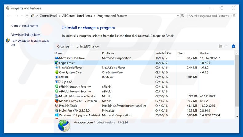 search.searchleasier.com browser hijacker uninstall via Control Panel