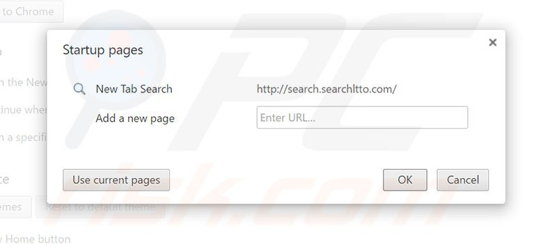 Removing search.searchltto.com from Google Chrome homepage