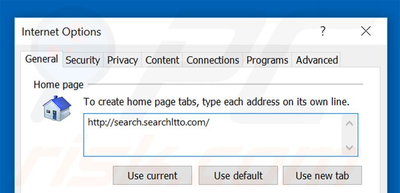 Removing search.searchltto.com from Internet Explorer homepage