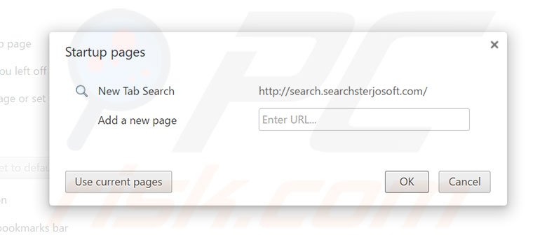 Removing search.searchsterjosoft.com from Google Chrome homepage