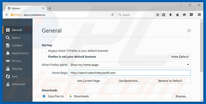 Removing search.searchsterjosoft.com from Mozilla Firefox homepage