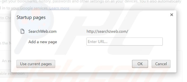 Removing searchzweb.com from Google Chrome homepage