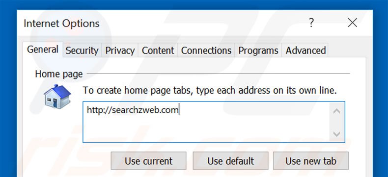 Removing searchzweb.com from Internet Explorer homepage