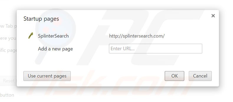 Removing splintersearch.com from Google Chrome homepage
