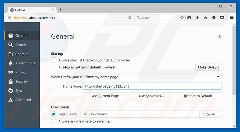 Removing startpageing123.com from Mozilla Firefox homepage