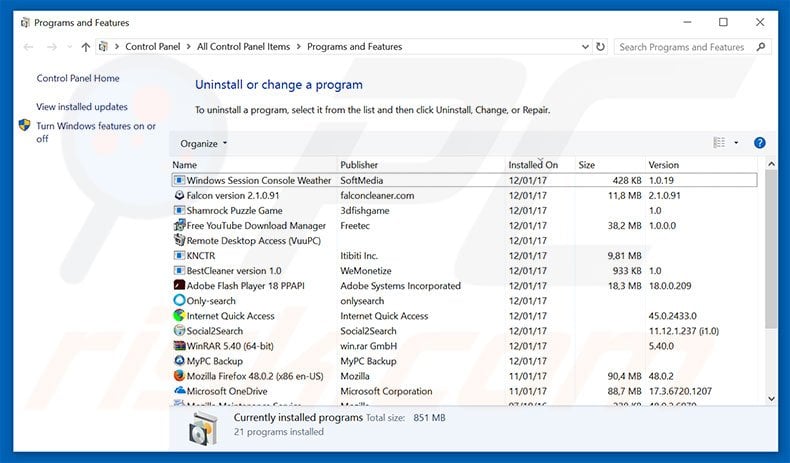 startpageing123.com browser hijacker uninstall via Control Panel