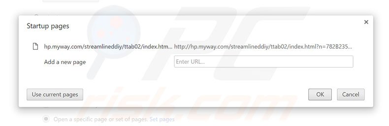 Removing hp.myway.com from Google Chrome homepage