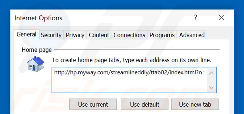 Removing hp.myway.com from Internet Explorer homepage