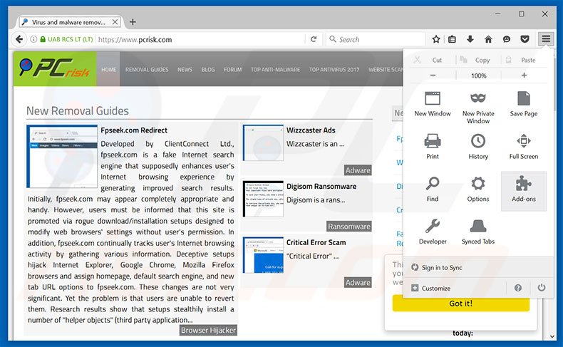 Removing TablacusApp ads from Mozilla Firefox step 1