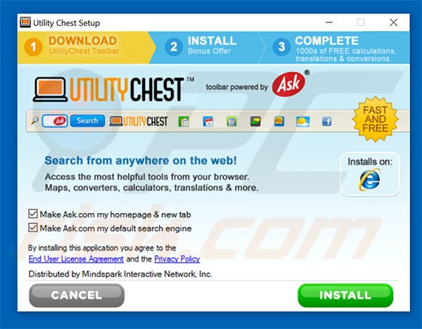 Official Utility Chest browser hijacker installation setup