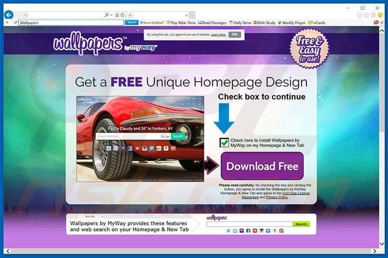 Website used to promote Wallpapers browser hijacker
