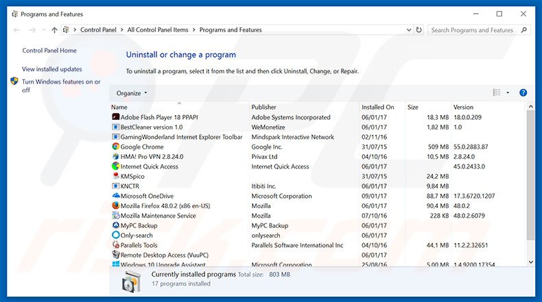 Your System Might Be Infected adware uninstall via Control Panel