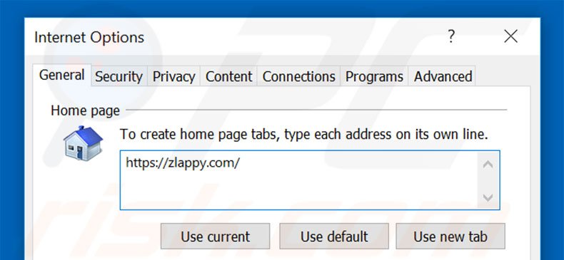 Removing zlappy.com from Internet Explorer homepage