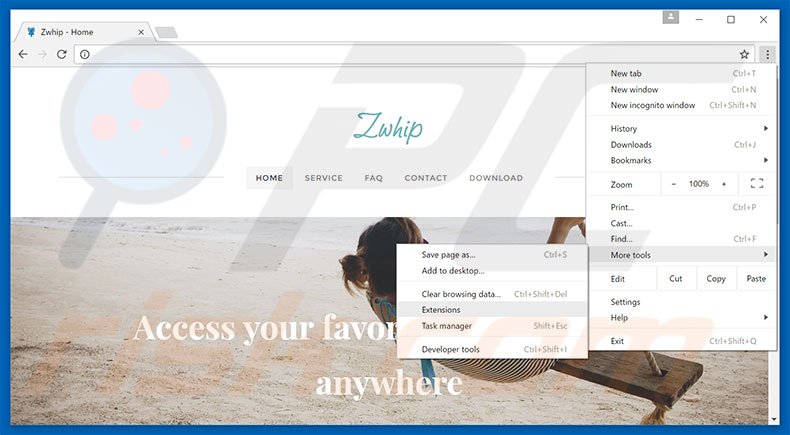 Removing Zwhip  ads from Google Chrome step 1