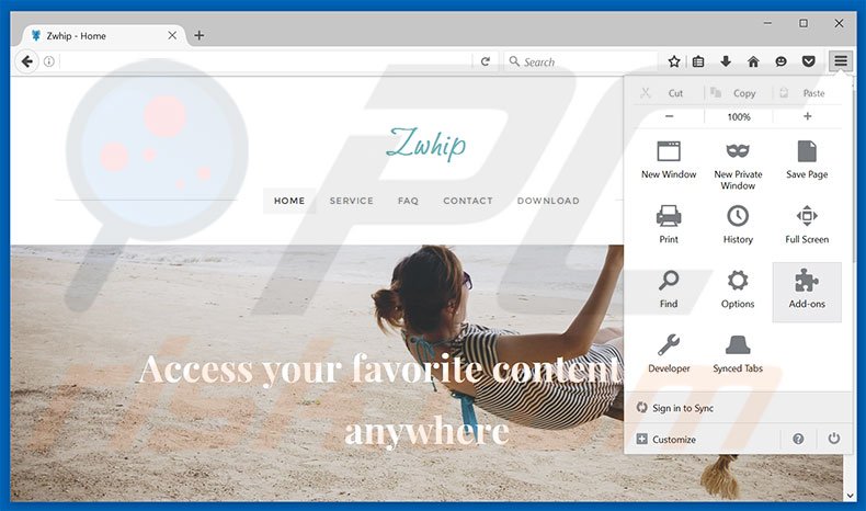 Removing Zwhip ads from Mozilla Firefox step 1