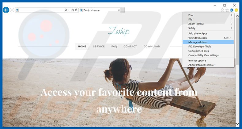 Removing Zwhip ads from Internet Explorer step 1