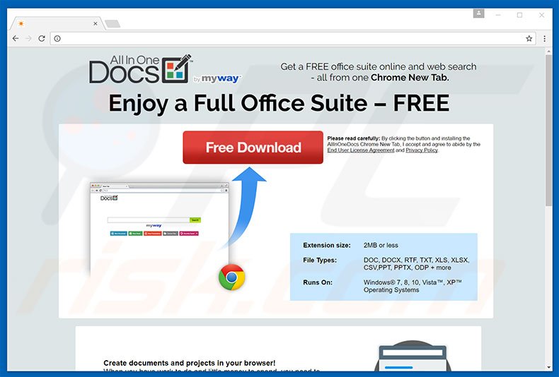 Website used to promote AllInOneDocs browser hijacker