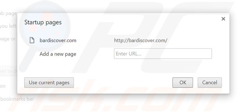 Removing bardiscover.com from Google Chrome homepage