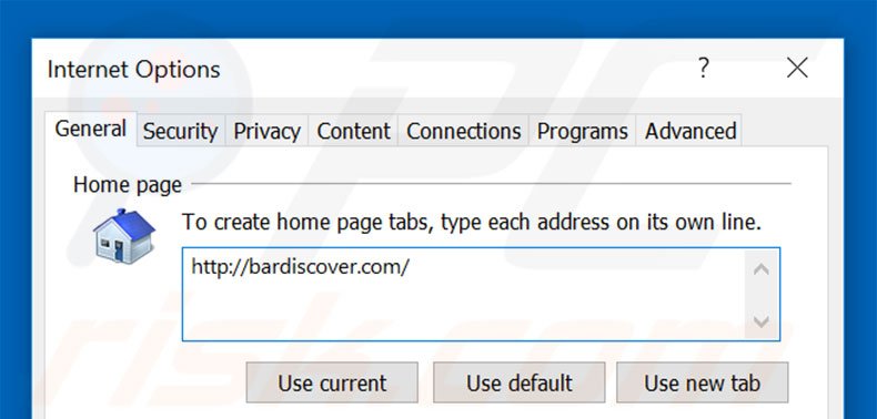 Removing bardiscover.com from Internet Explorer homepage