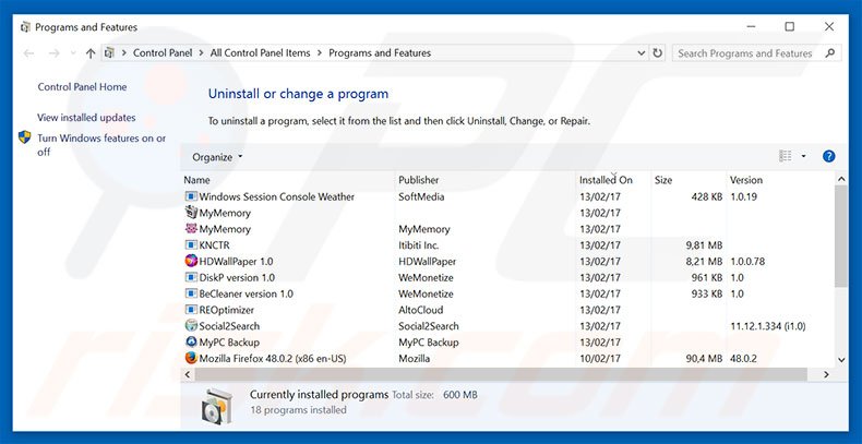 bardiscover.com browser hijacker uninstall via Control Panel