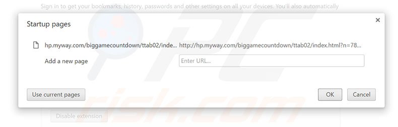 Removing hp.myway.com from Google Chrome homepage