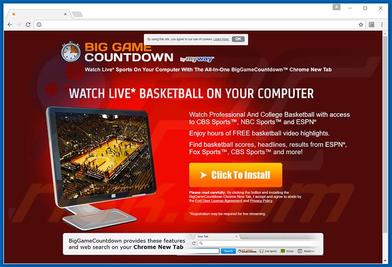 Website used to promote BigGameCountdown browser hijacker
