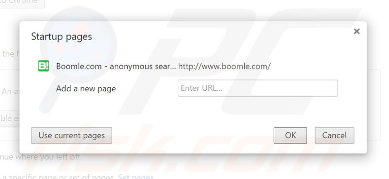 Removing boomle.com from Google Chrome homepage