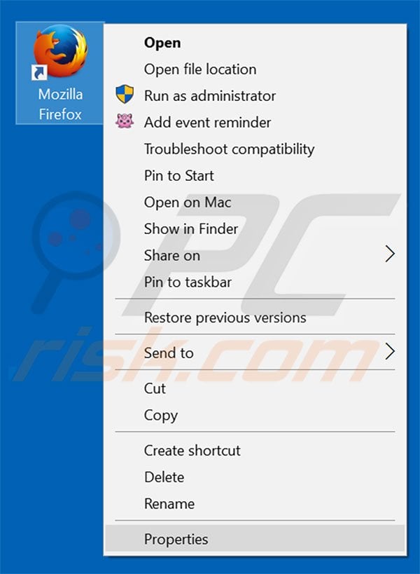 Removing boomle.com from Mozilla Firefox shortcut target step 1