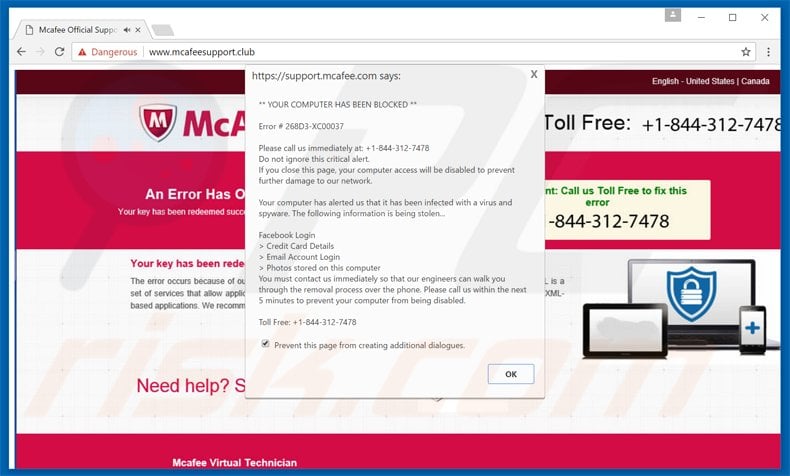 computer has been blocked mcafee variant