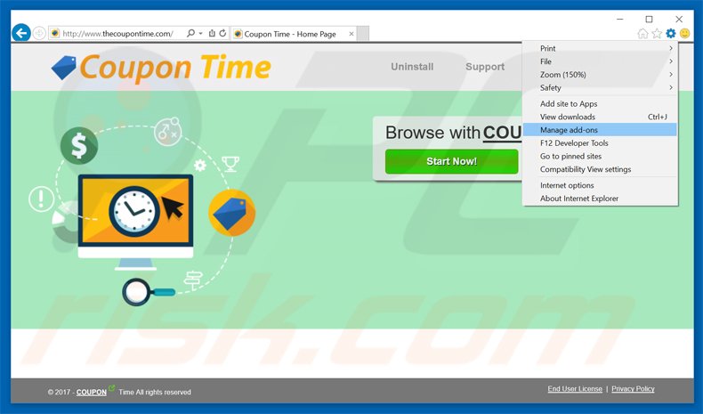 Removing coupon time adware from Internet Explorer step 1