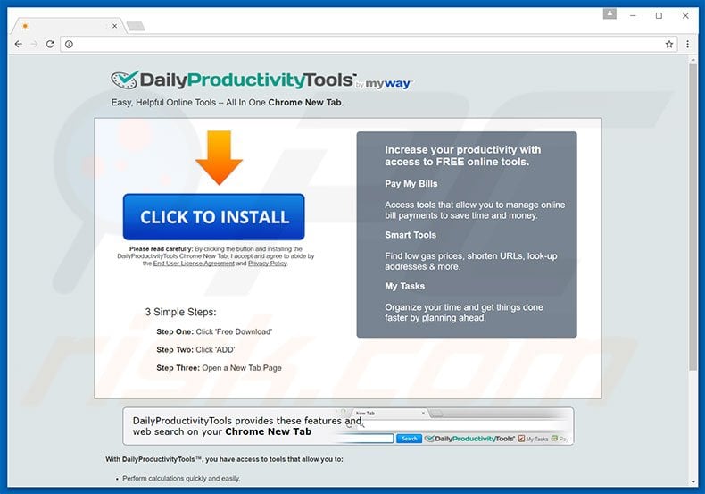 Website used to promote DailyProductivityTools browser hijacker