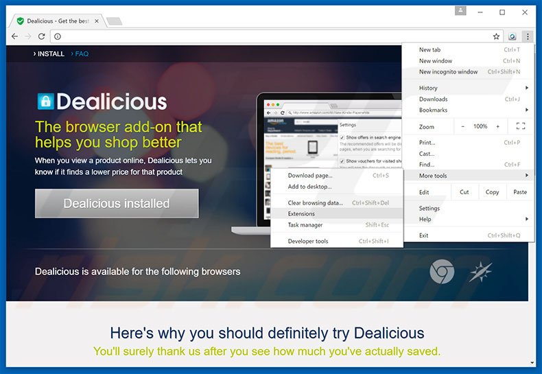 Removing Dealicious  ads from Google Chrome step 1