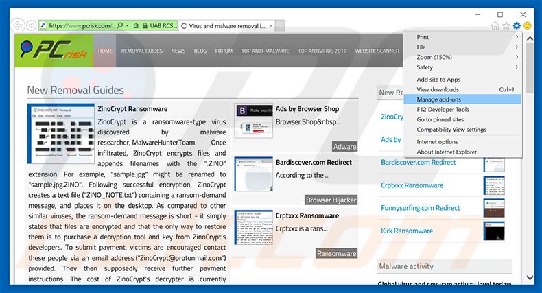 Removing .Net Frame Work File Missing ads from Internet Explorer step 1