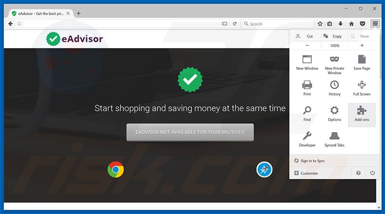 Removing eAdvisor ads from Mozilla Firefox step 1