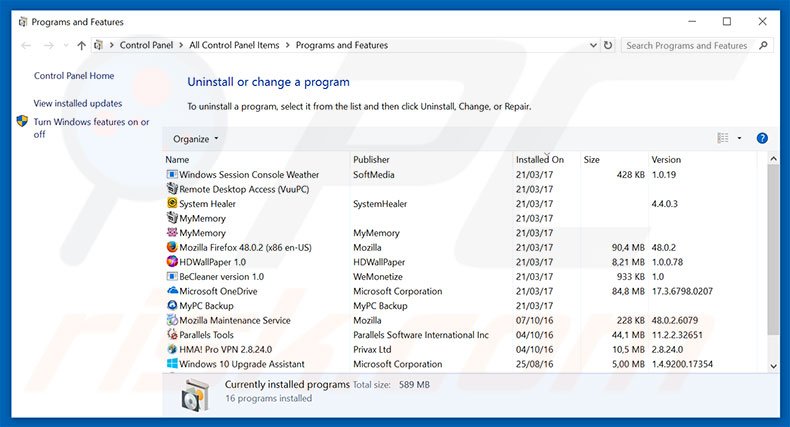 eAdvisor adware uninstall via Control Panel