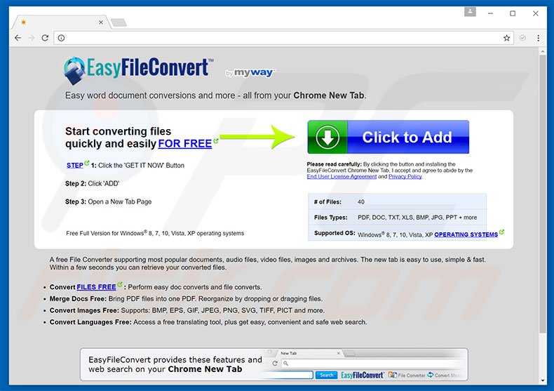 Website used to promote EasyFileConvert browser hijacker