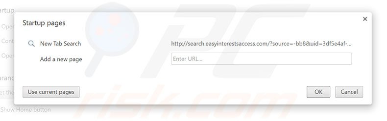 Removing search.easyinterestsaccess.com from Google Chrome homepage