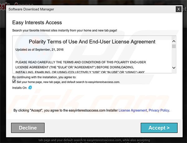 Official Easy Interests Access browser hijacker installation setup